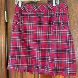 Talbots Red Tartan A-Line Skirt with Scalloped Hem